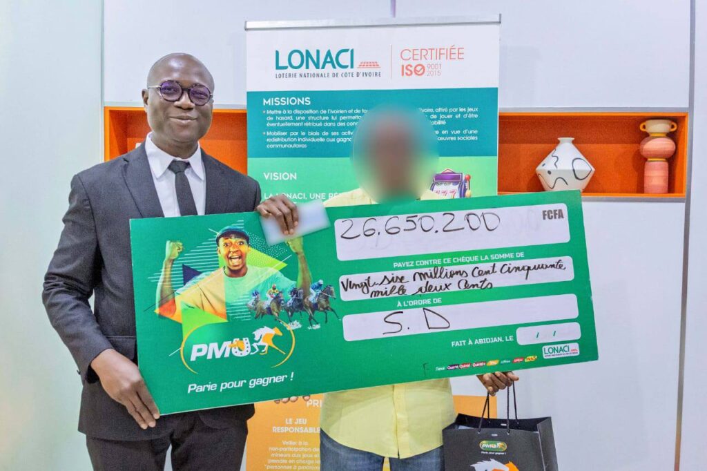 LONACI-Loterie Nationale de Côte d&rsquo;Ivoire Un nouveau millionnaire grâce au PMU : plus de 26 millions de FCFA remportés.